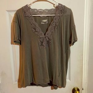 Grey lace neck tee